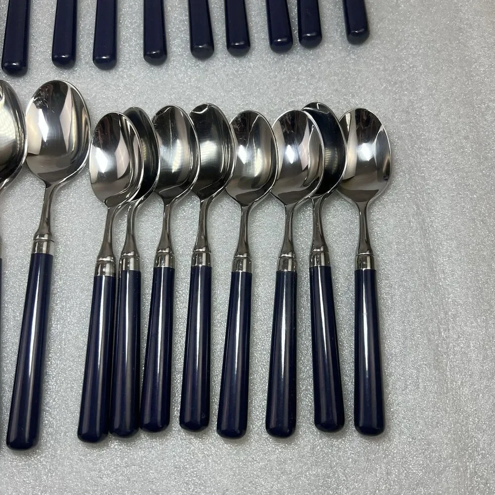 Stanley Roberts SPECTRUM Navy Blue Stainless Korea Flatware 44 Pcs 8 Setting MCM